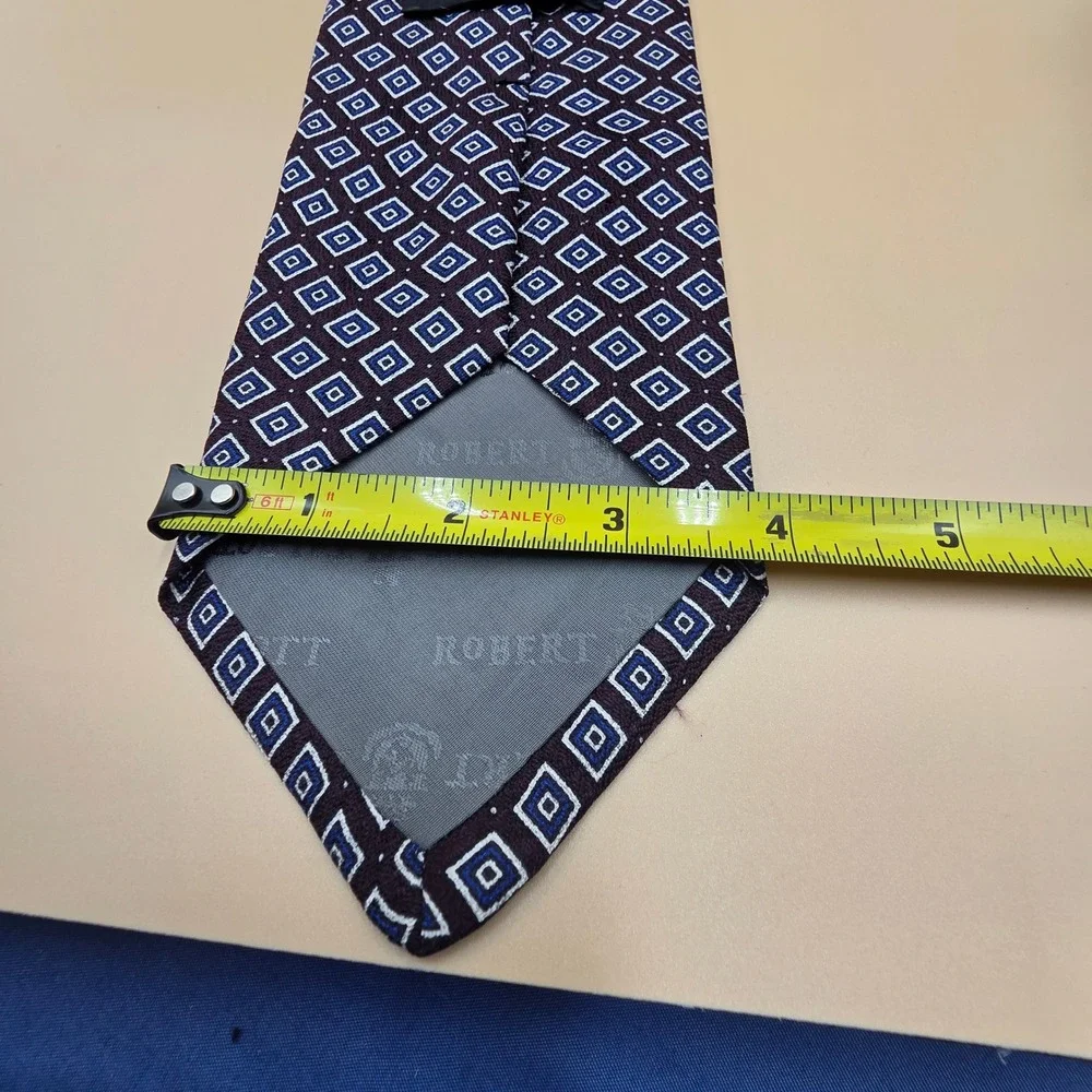 Robert Talbott for Mailliard's Silk Tie Geometric Square Pattern Burgundy Blue